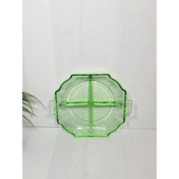 Vintage Relish Tray Lorain Green Basket Depression Indiana Glass - Picture 1 of 4